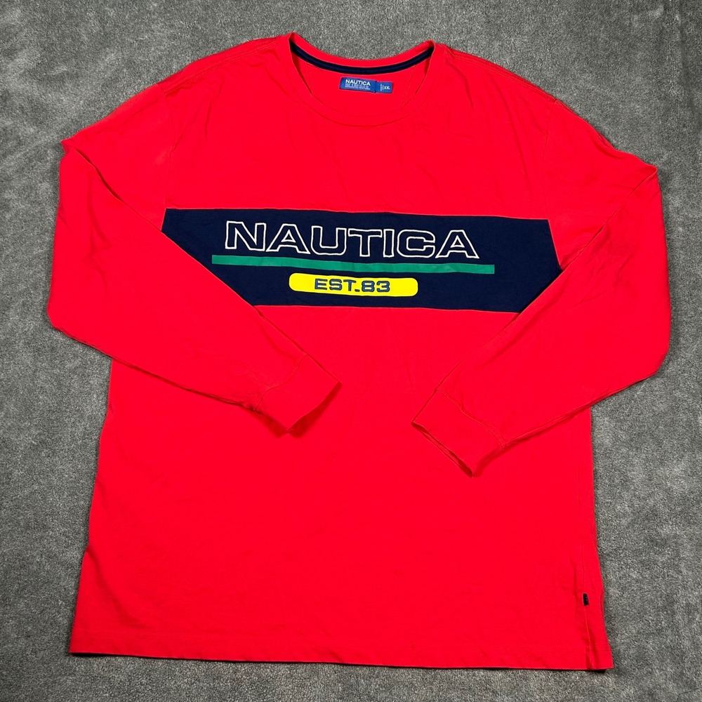 Nautica Blue Sail Mens XXL Red Long Sleeve Graphic T-Shirt EST.83 Cotton Tee